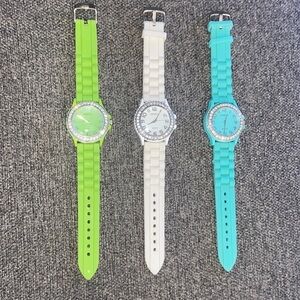 Lot of 3 silicone, Y2K watches, green, white, and blue T8